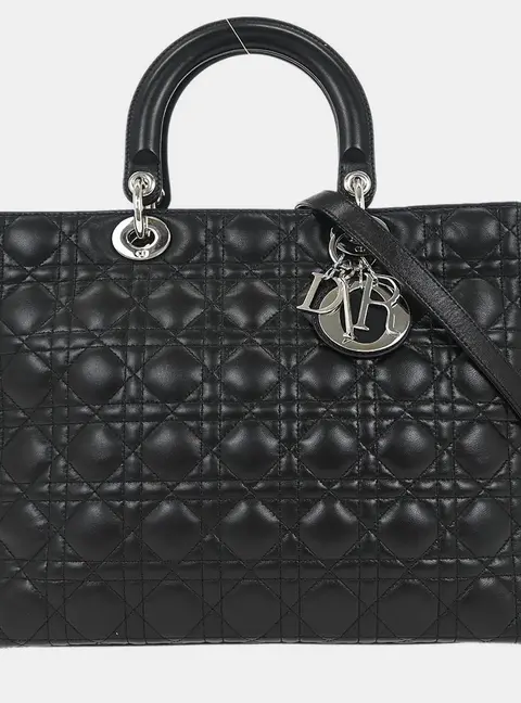 Christian Dior Lady Dior Medium Black Cannage Lambskin Leather Top Handle Bag
