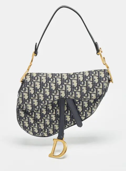 Dior Saddle Navy Blue Oblique Canvas and Leather Shoulder Bag