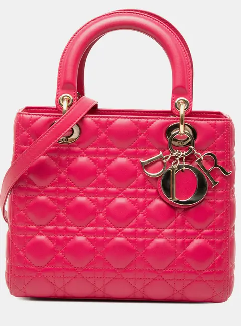 Christian Dior Lady Dior Medium Pink Cannage Lambskin Leather Top Handle Bag