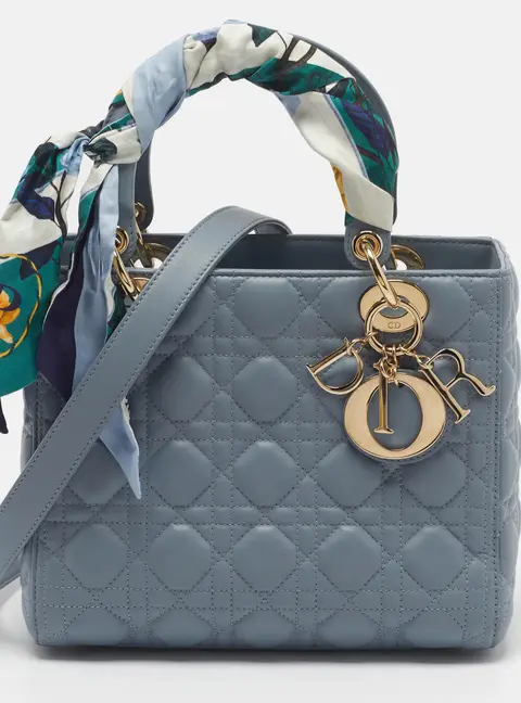 Dior Lady Dior Medium Light Blue Cannage Leather Tote