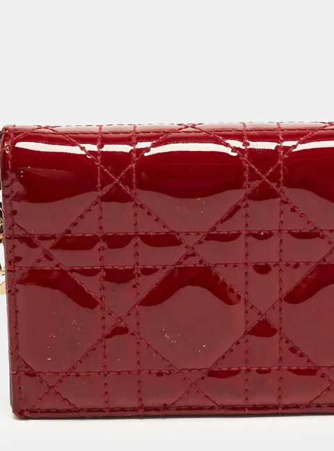 Dior Lady Dior Gardenia Red Cannage Patent Leather Compact Wallet