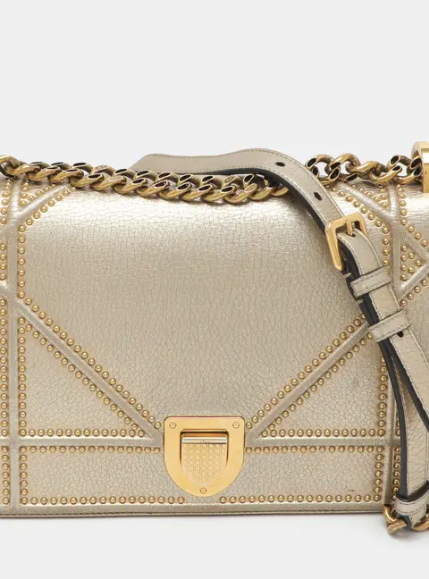 Dior Diorama Medium Gold Leather Studded Flap Shoulder Bag