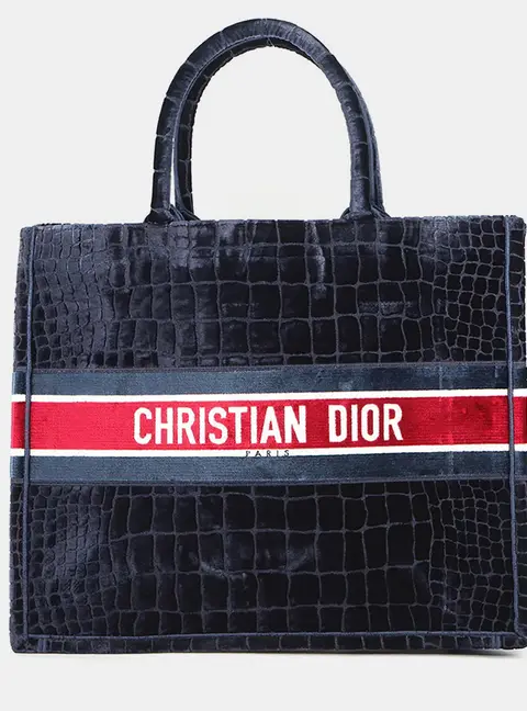 Dior Book Tote Large Navy Suede Top Handle Bag
