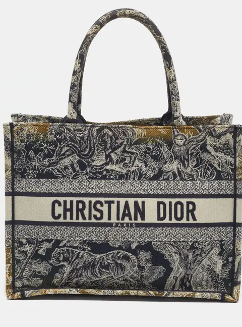 Dior Book Medium Blue/Green Toile de Jouy Embroidered Canvas Tote