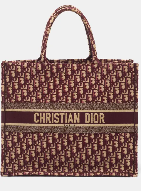 Dior Book Large Burgundy Oblique Embroidered Canvas Tote