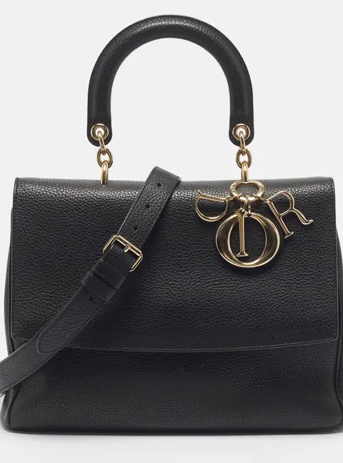 Dior Be Dior Flap Medium Black Leather Top Handle Bag