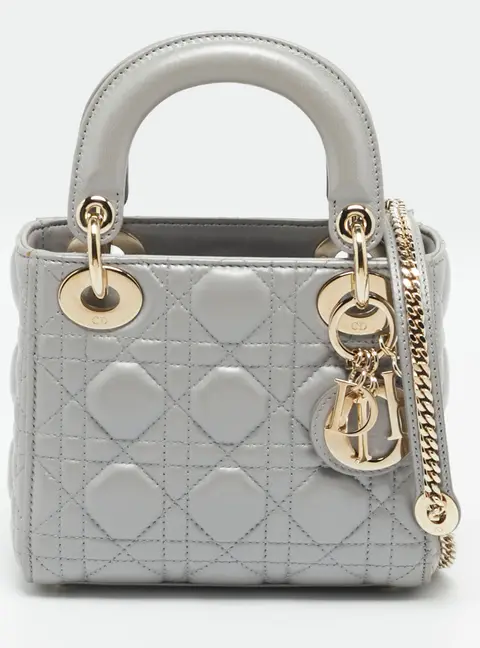 Dior Lady Dior Mini Silver Cannage Leather Tote