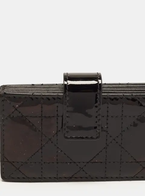 Dior  Lady Dior 5 Gusset Black Cannage Patent Leather Card Case