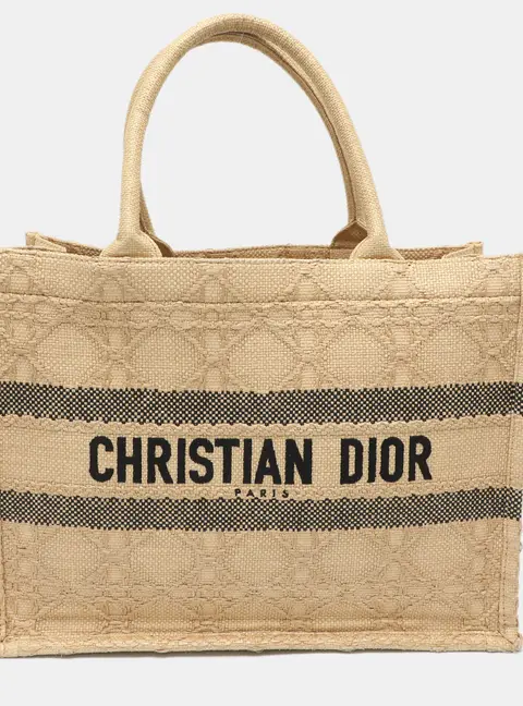 Dior Book Medium Beige Cannage Raffia Tote