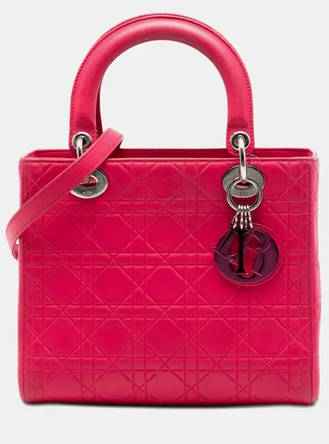 Christian Dior Lady Dior Medium Pink Ultra Matte Calfskin Leather Top Handle Bag