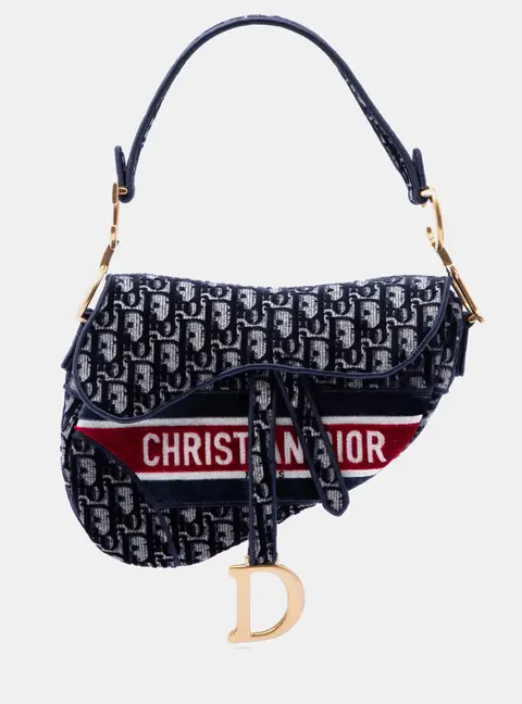 Christian Dior Saddle Medium Blue Velvet Shoulder Bag