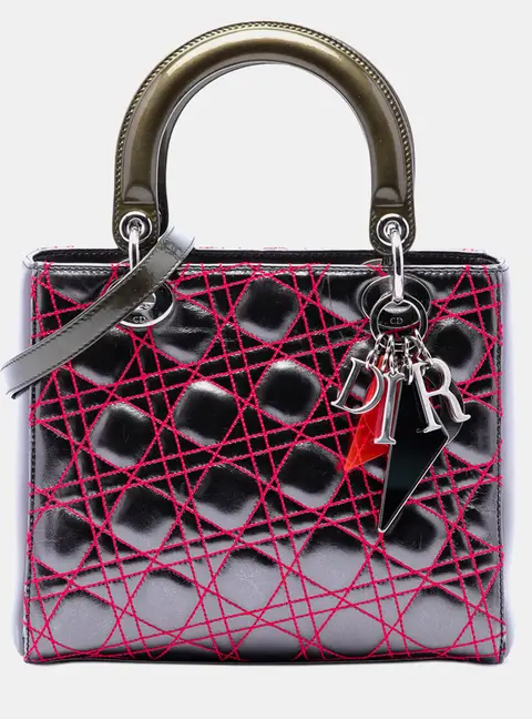 Christian Dior Anselm Reyle Medium Grey Metallic Lambskin Cannage Top Handle Bag
