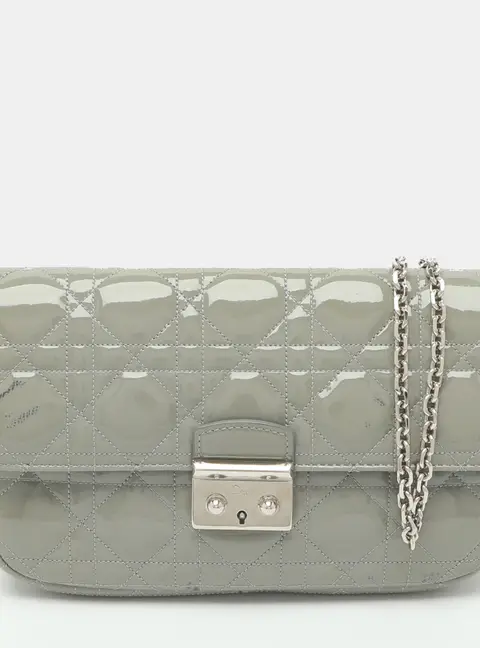 Dior Miss Dior Promenade Grey Cannage Patent Leather Chain Clutch