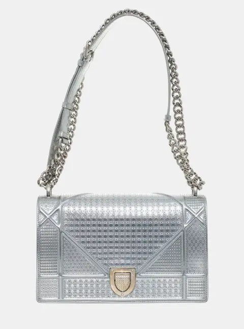 Dior Diorama Medium Silver Mirrored Calfskin Leather Flap Bag