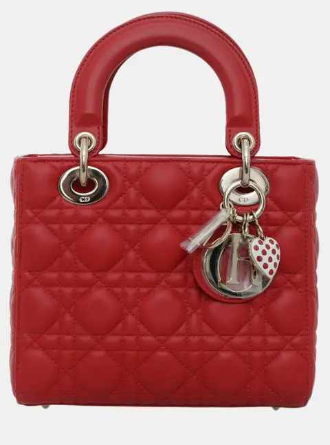 Dior Lady Dior Small Red Cannage Quilted Lambskin Leather Top Handle Bag