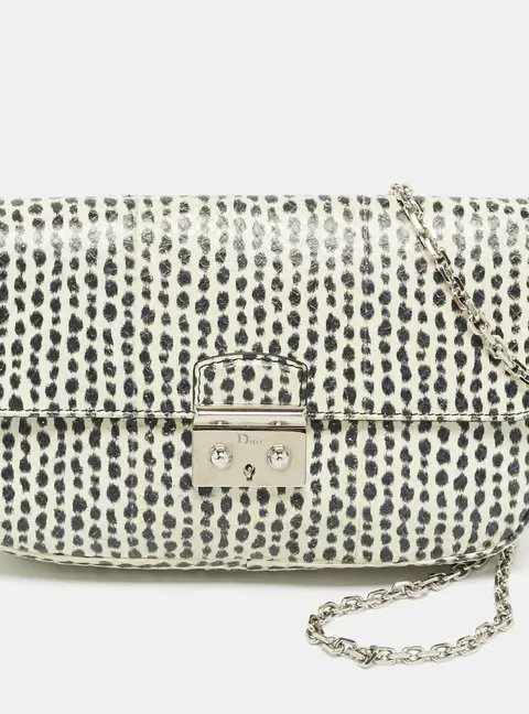 Dior Miss Dior White/Black Snakeskin Chain Shoulder Bag