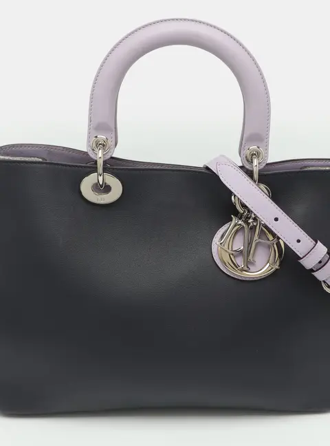 Dior Diorissimo Medium Navy Blue/Silver Leather and Python Tote
