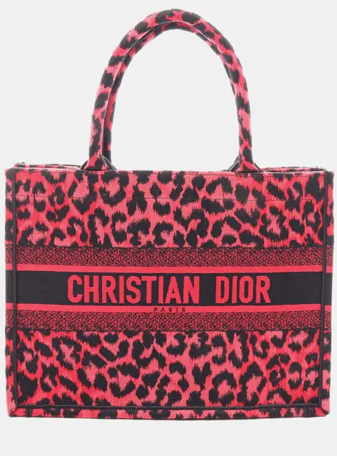 Christian Dior Mizza Medium Raspberry Embroidered Canvas Tote Bag