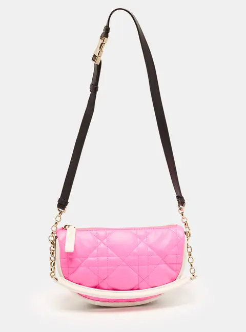 Dior Vibe Small Neon Pink/White Cannage Leather Hobo