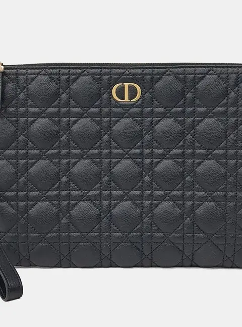 Christian Dior Caro Clutch Black Cannage Calfskin Leather Pouch Bag