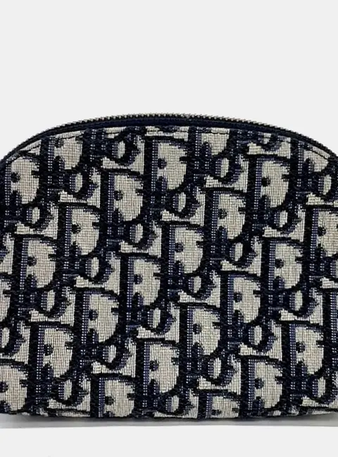 Christian Dior Oblique Pouch Beige Blue Canvas Pouch Bag