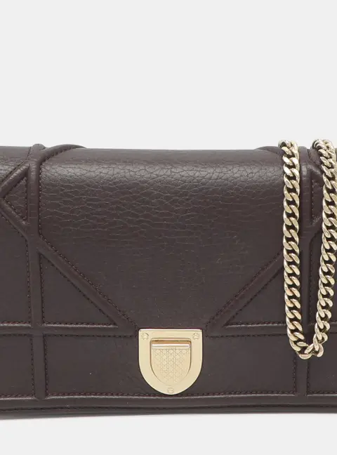 Dior Diorama Burgundy Cannage Leather Wallet On Chain