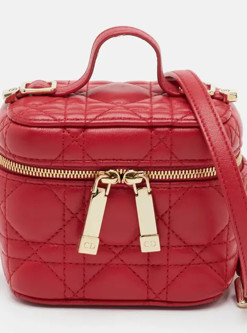 Dior Lady Dior Micro Red Cannage Leather Vanity Case Bag