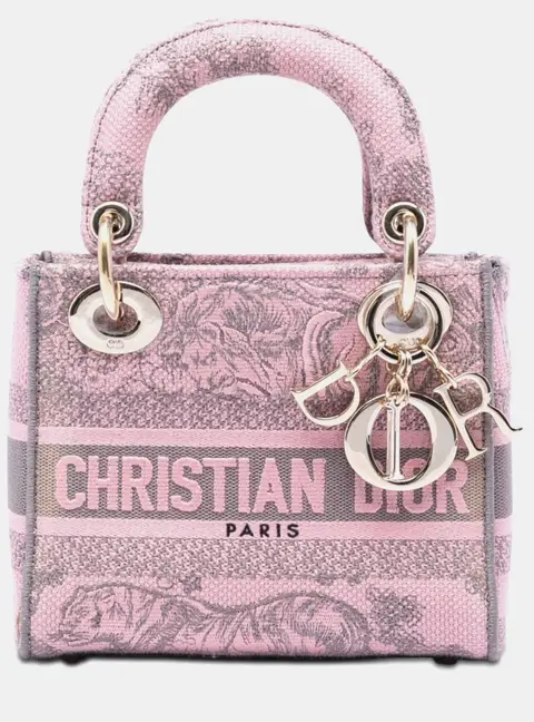 Dior Lady D-Lite Mini Pink Embroidered Canvas Satchel Bag