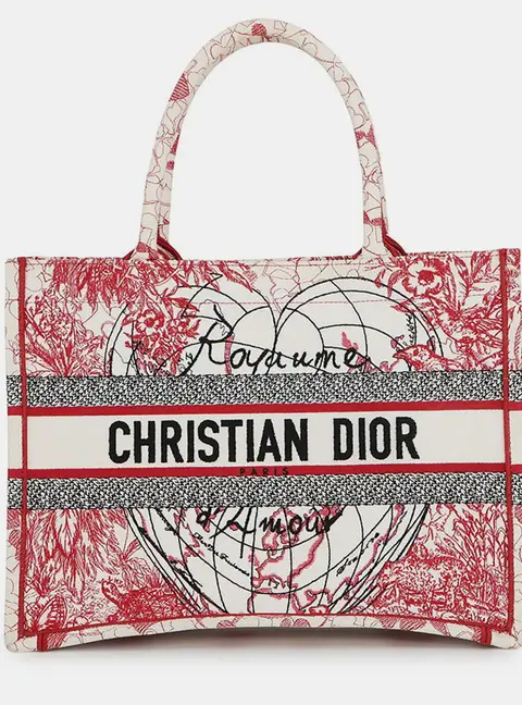 Dior Book Tote Medium White Red Black Canvas Tote Bag