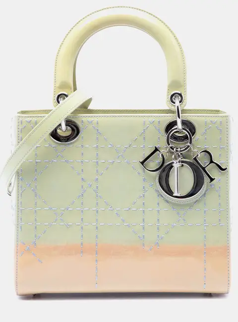 Dior Medium Ombre Green Peach Patent Leather Top Handle Bag