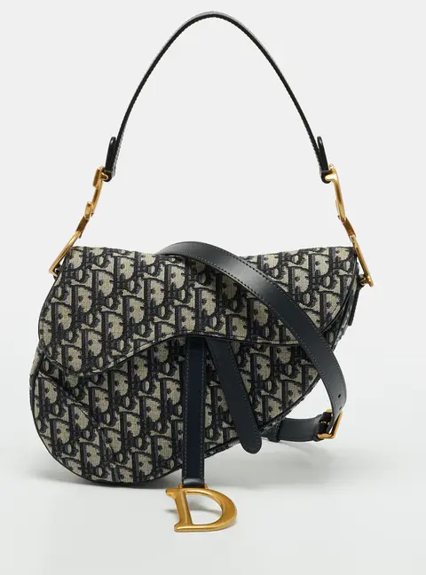 Dior Saddle Navy Blue Oblique Canvas and Leather Bag