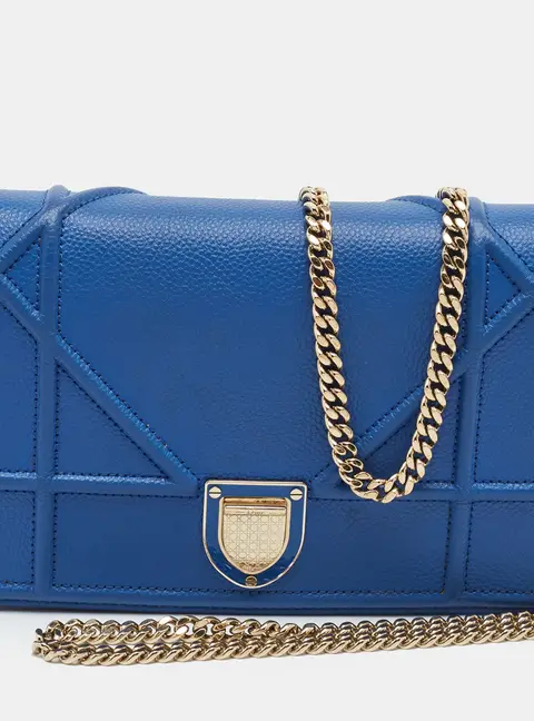 Dior Diorama Blue Cannage Leather Wallet on Chain