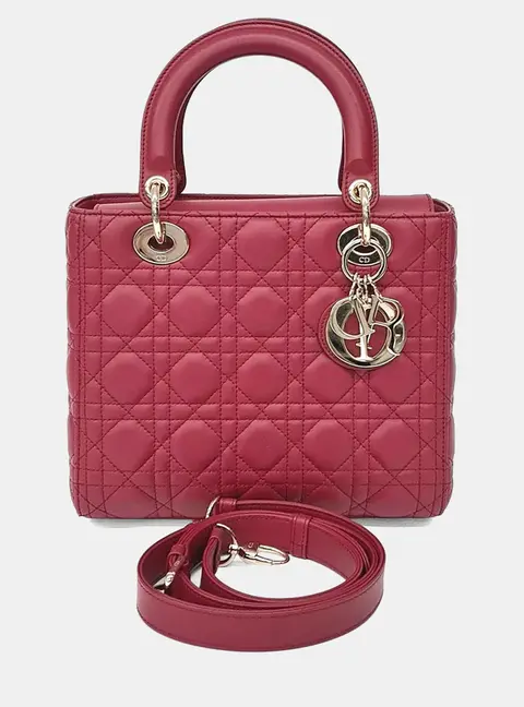Christian Dior Lady Dior Medium Pink Lambskin Leather Top Handle Bag
