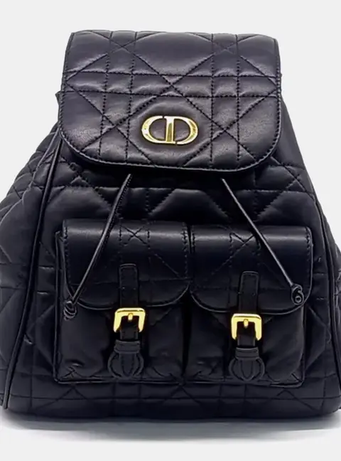 Dior Caro Medium Black Lambskin Leather Backpack Bag