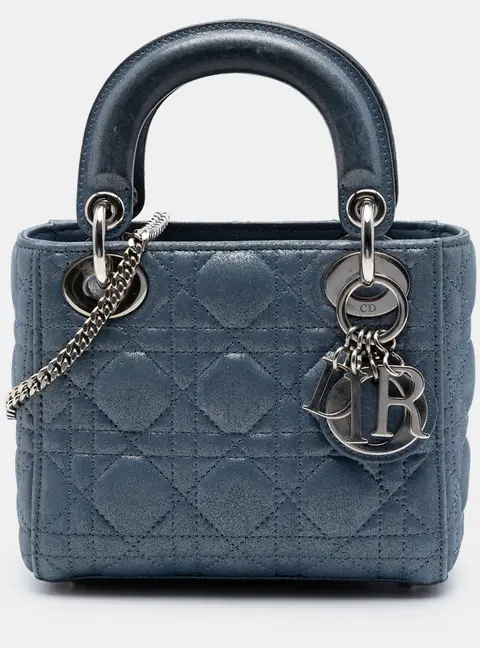Christian Dior Lady Dior Mini Iridescent Blue Lambskin Top Handle Bag