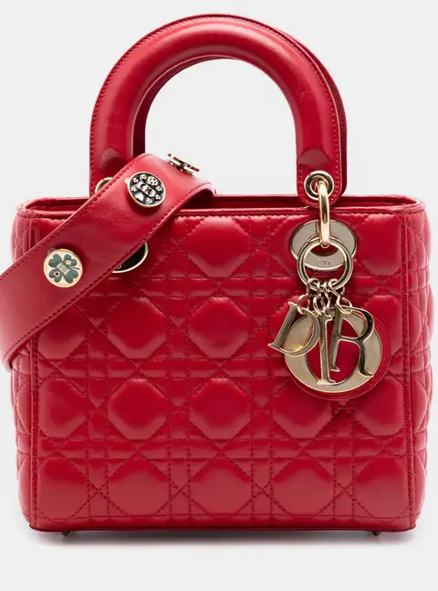Christian Dior MyABCDior Lady Dior Small Red Cannage Lambskin Leather Top Handle Bag