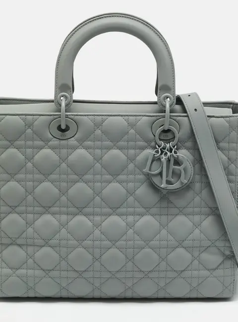 Dior Lady Dior Large Ultra Matte Grey Cannage Leather Tote
