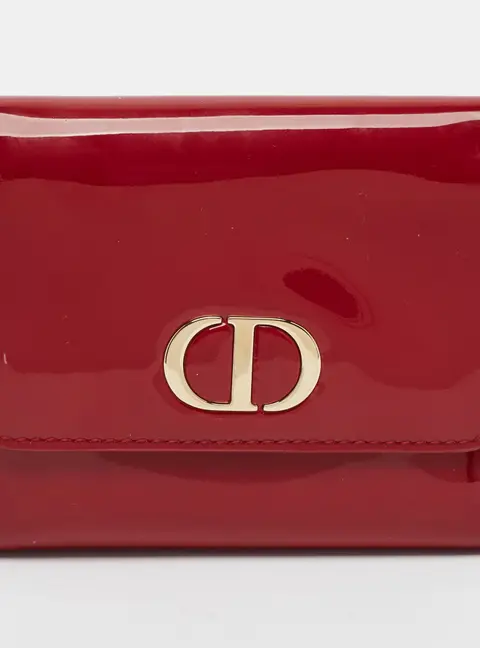 Dior 30 Montaigne Red Patent Leather Trifold Wallet