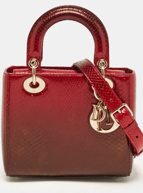 Dior Lady Dior Mini Ombre Red Python Tote