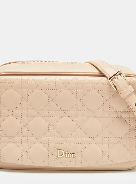 Dior Beige Cannage Leather Flap Camera Bag