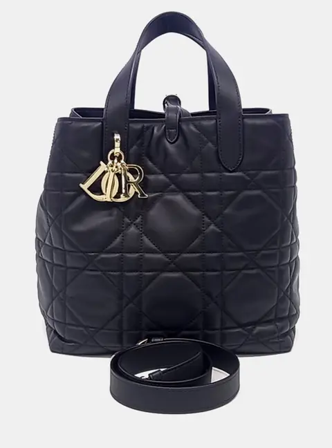 Christian Dior Toujours Vertical Medium Black Lambskin Leather Top Handle Bag