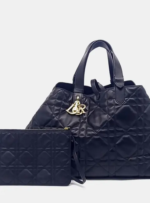 Christian Dior Toujours Large Black Cannage Lambskin Leather Top Handle Bag