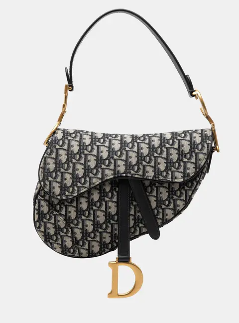 Christian Dior Saddle Medium Blue Oblique Canvas Shoulder Bag