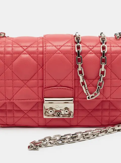 Dior New Lock Hot Pink Cannage Leather Flap Chain Bag