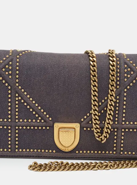 Dior Diorama Studded Blue Denim Wallet On Chain