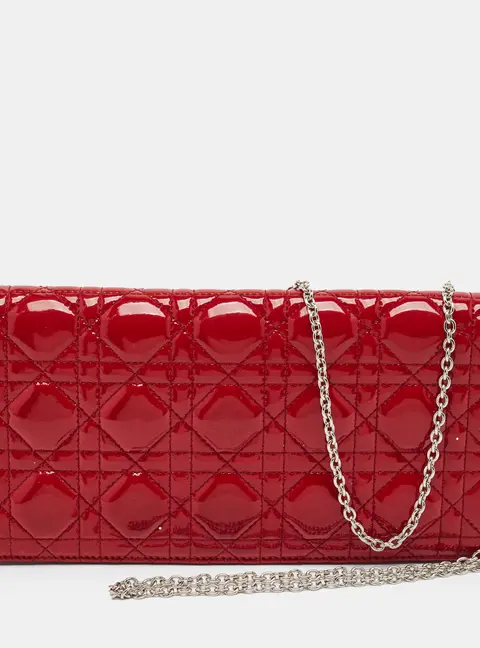 Dior Lady Dior Red Cannage Patent Leather Chain Clutch