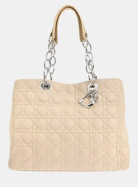 Christian Dior Soft Shopping Large Beige Lambskin Cannage Tote Bag