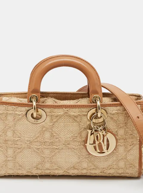 Dior Lady D-Joy Medium Beige/Brown Cannage Raffia and Leather Tote