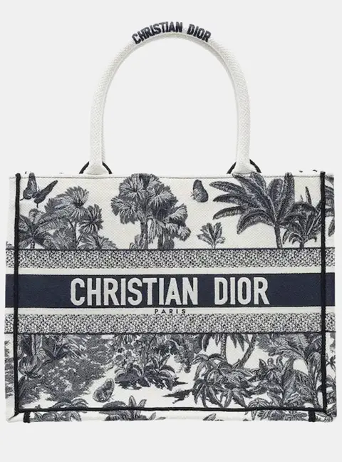 Christian Dior Dioriviera Medium White Navy Blue Canvas Embroidered Tote Bag