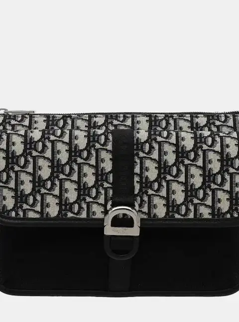 Dior 8 Medium Black Dior Oblique Jacquard Technical Fabric Crossbody Bag